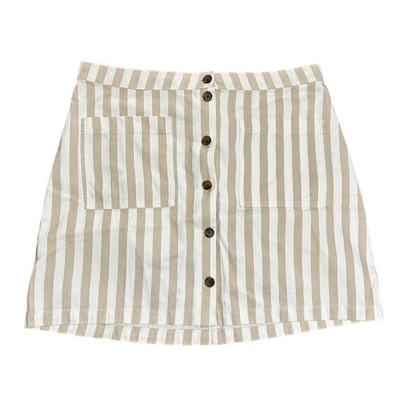 Old Navy White Tan Striped Button Front Coastal Summer Streetwear Mini Skirt - Picture 1 of 4